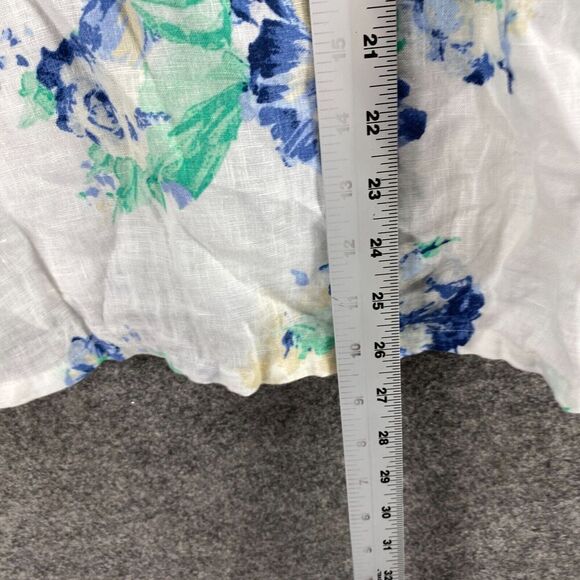 Charter Club Blouse Women M Medium White Floral V-Neck 3/4 Sleeve Linen Casual - Picture 7 of 8